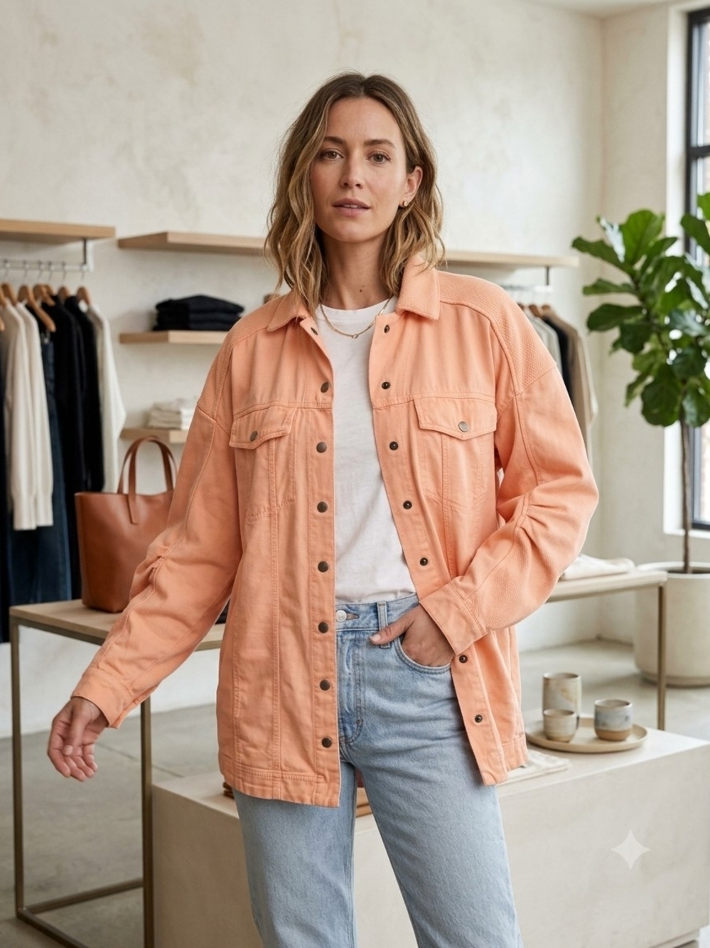 Pilcro Anthropologie Peach Coral Cotton Utility Shacket Jacket Size S